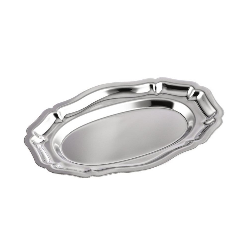 

Irregular Shape Mirror Face Cake Tray Stainless Steel Embossed Dessert Plate Jewelry Storage серебряный