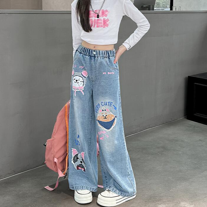 Hose Frühling und Herbst Mädchen Weitbeinjeans Kinderjeans Gerade Bein Hose Frühling und Herbst Kleiderhose Lockere Hose