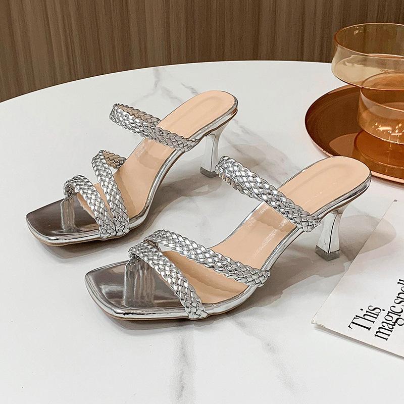 

Open-toed sandals in the summer of 2025, European and American fashion new models, fish mouth one-letter wheat ears one-pedal stiletto women s shoes 42 срібний