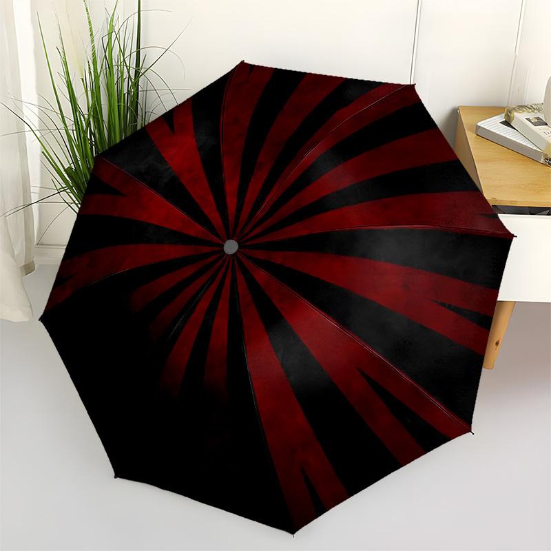 1pc Red Black Stripes Color Wheel Automatic Folding Umbrella Compact Lightweight Travel Umbrella with 8-Rib Sturdy Frame, Windproof & Self017