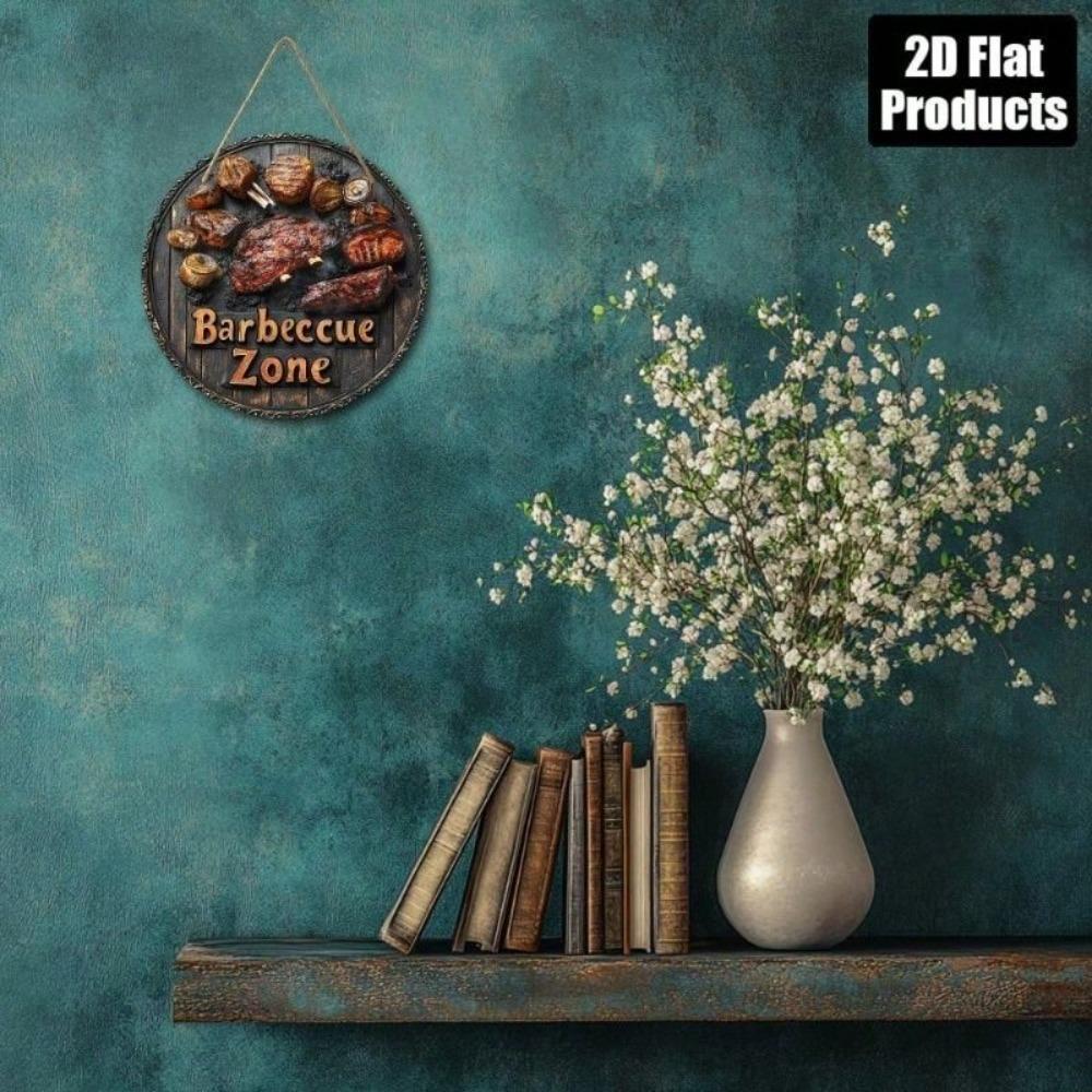 Vintage Metallwand Schild BBQ Küchen Dekoration 20cm Rund Blech Poster