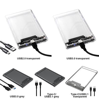 2.5 Inch Hard Drive Enclosure Transparent HDD/SSD Case USB 2.0 USB 3.0 External Hard Disk Drive Box USB3.1 Type C for MacBook PC