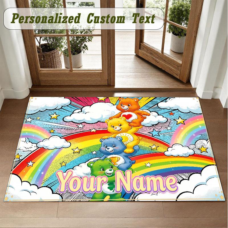 Crystal Velvet Square Rug Custom NameCare Bears Pattern Non Slip Home Floor Decor Rug