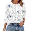 Women's Floral Print 3/4 Sleeve Round Neck Pleated Top Casual Loose Fit Blouse Lightweight Soft Fabric Shirt for Daily Wear