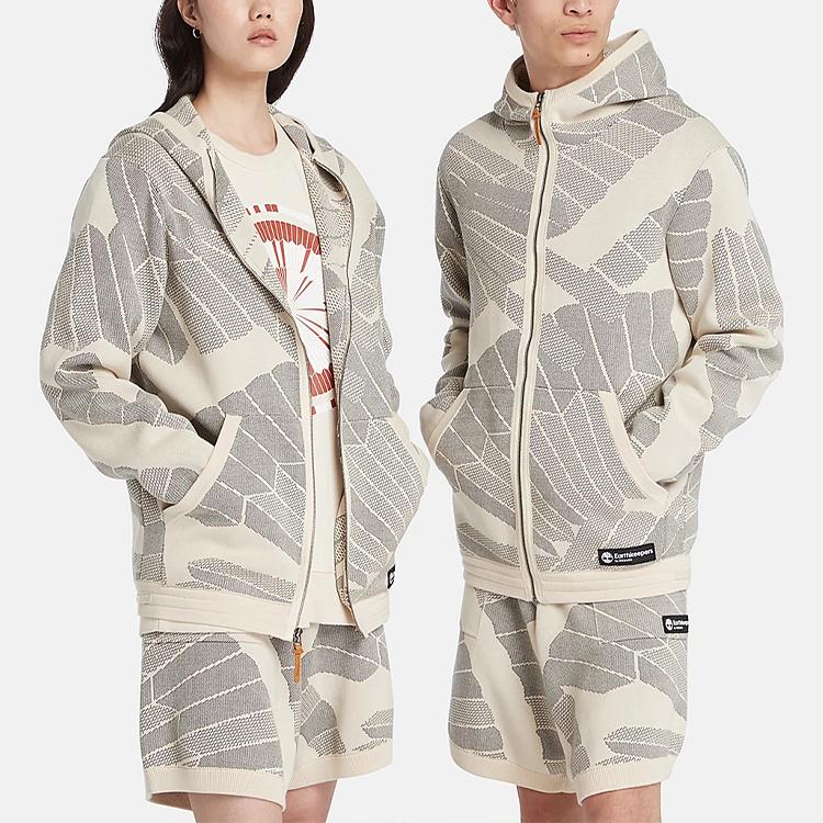 Timberland Striped Print Hooded Long Sleeve Jacket Unisex Jackets Gray A6BNA-DP9