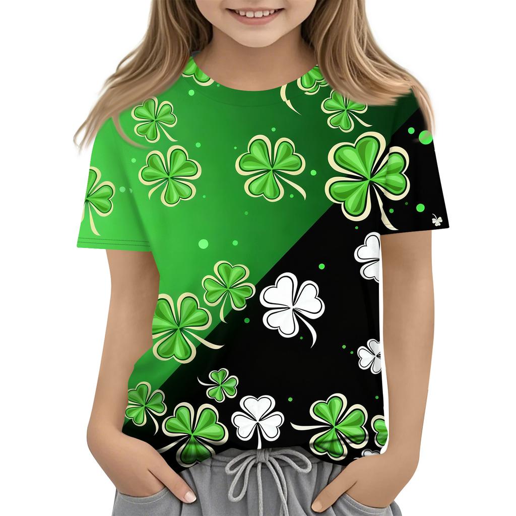 Children's Printed Round Neck Short Sleeved Casual T-shirt