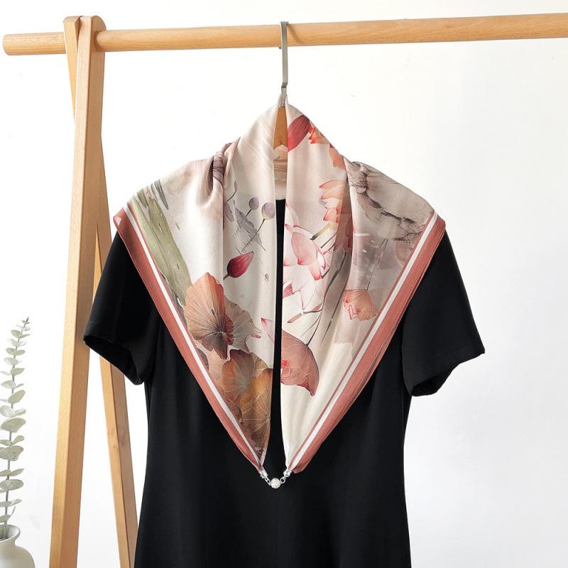 Potato Shiny National Style Silk Scarf Magnetic Buckle Necklace Pendant Square Scarf Neck Scarf Shawl Dual-purpose Sunscreen Scarf