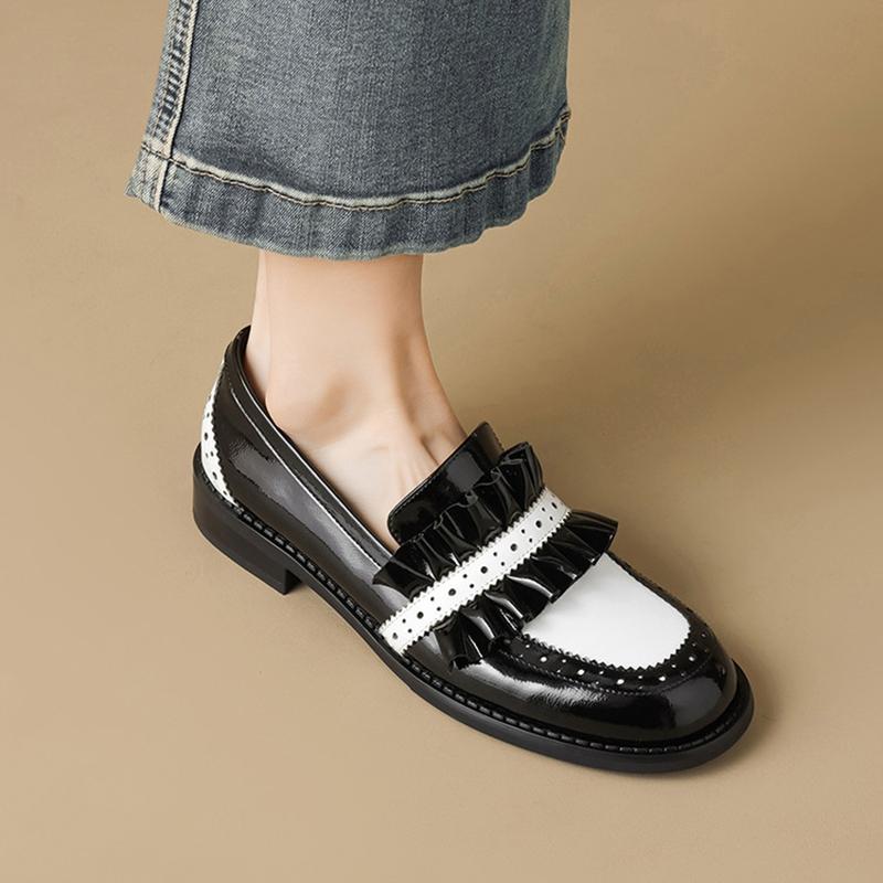 Fashion NEW Spring/Autumn Women Loafers Round Toe Chunky Heel Shoes Split Leather Shoes for Women Slip-on Mixed Colors Sweet Women Pumps