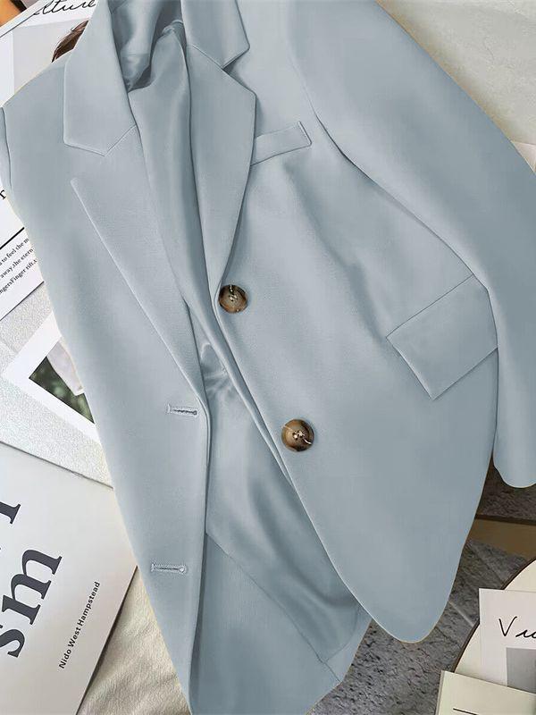 Blazer Petite Feminino Azul Chic 2025: Casaco Casual Estilo Coreano para Primavera e Outono