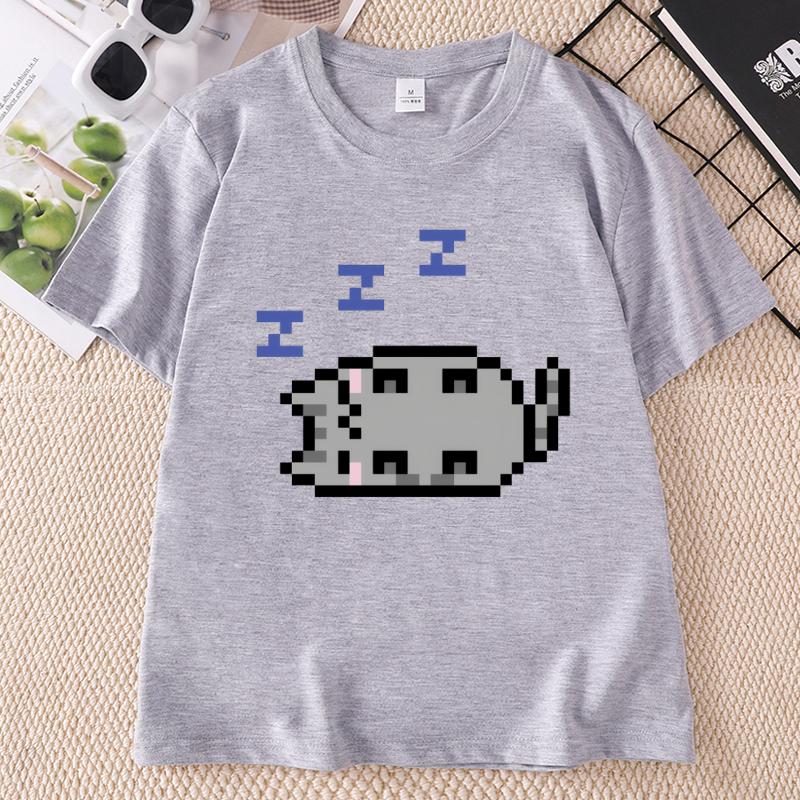 Unisex Graphic Tees Y2k Clothes Gothic Female Clothing Goth Kawaii Emo TShirt Funny Sleeping Cat T Shirt Pullover Tees