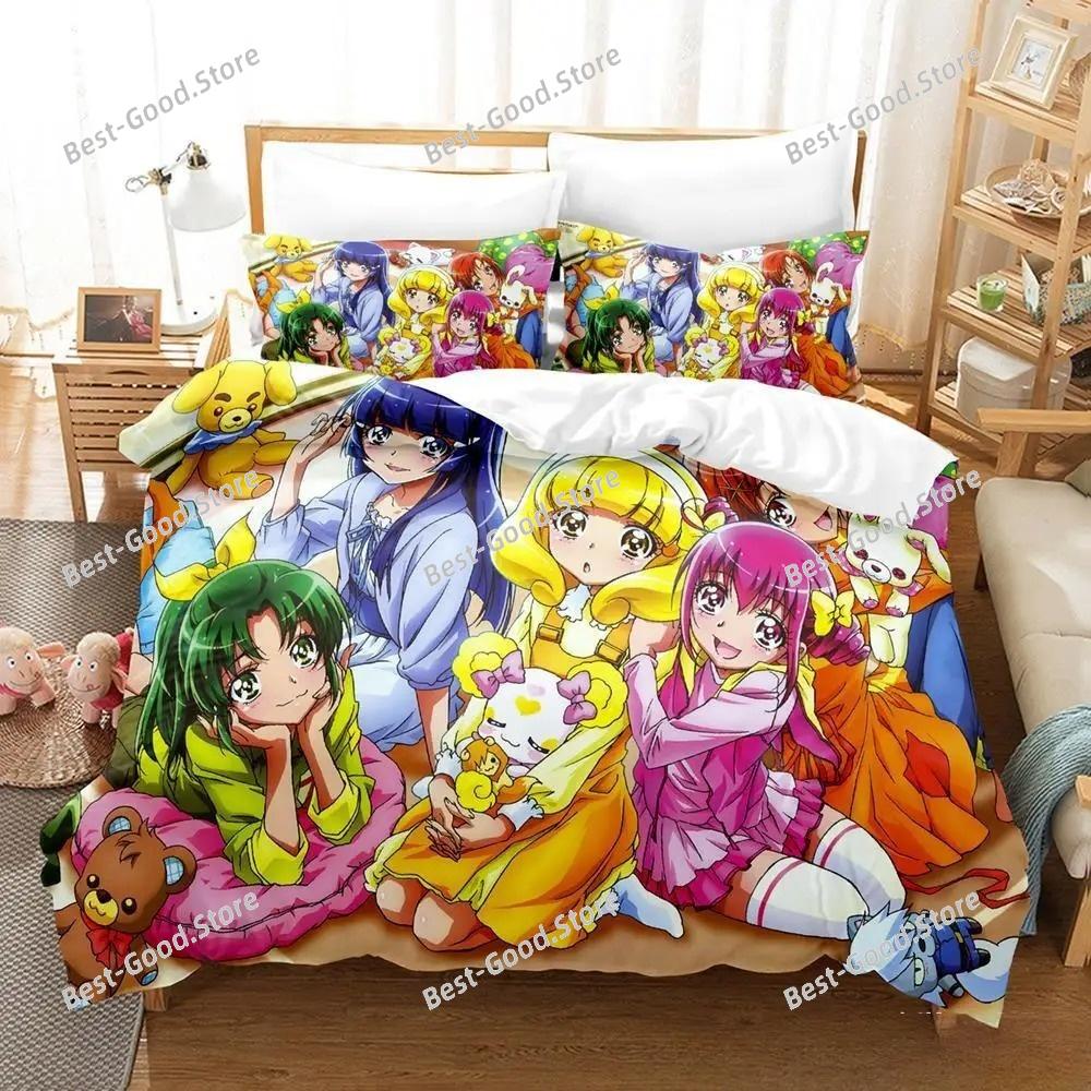 Smile PreCure! Bettwäsche-Set Einzelbett Twin Full Queen King Size Bettset Erwachsener Kind Schlafzimmer Bettbezug-Sets 3D-Druck Kawaii Anime Bett