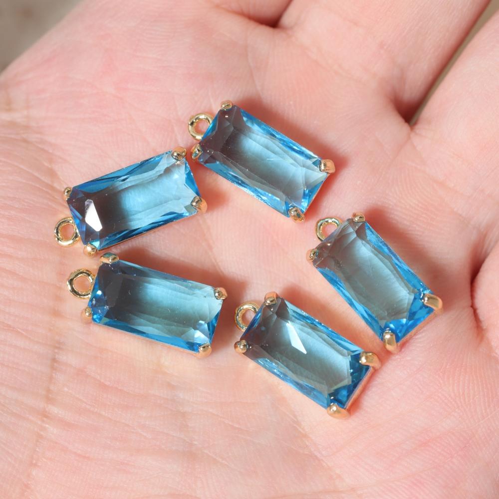 Rectangle Light Purple Synthetic Crystal Copper Charms, Golden Plated DIY Pendants for Earring Necklace Craft Making