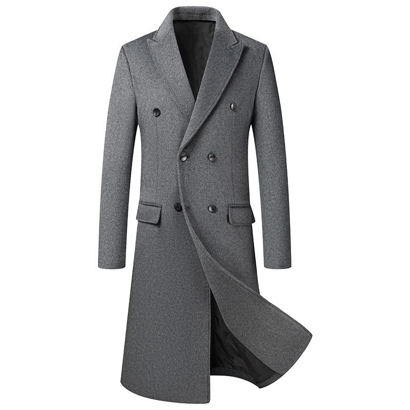 European Size Men's Long Wool Over-the-Knee Coat, Autumn/Winter