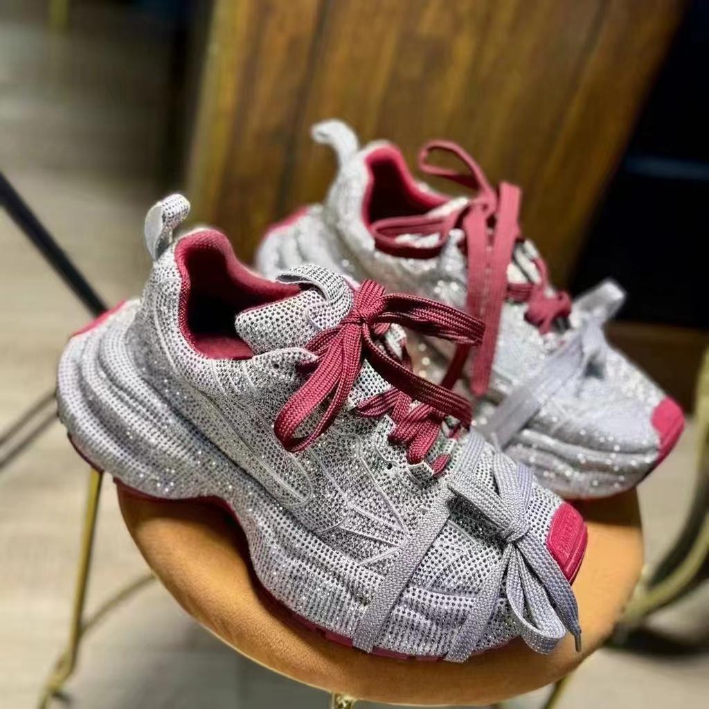 Mote Vår Høst Nye Sport 7.5CM Tykksålede Sko for Kvinner Mote Diamantinnlagt Luksus Original Design Mote Damesko