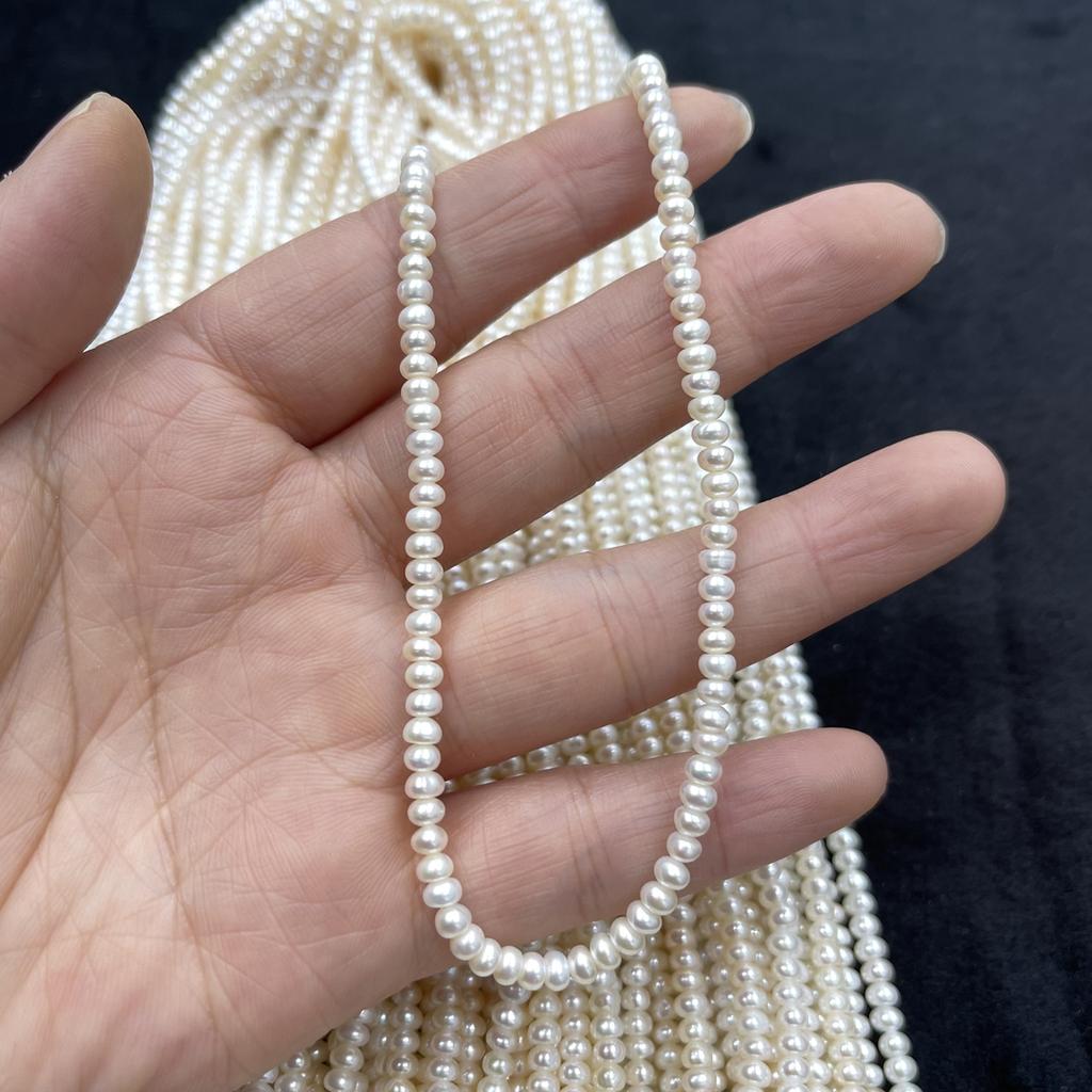 1String, White Natural Freshwater Pearls, Handmade Flat Pearl Beads for Jewelry Making DIY Crafts (Beads 3-4mm, Length 36cm)