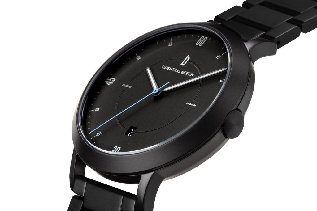 Lilianthal Berlin Automatic Date Skeleton Made in Black Men's Watch, Display, Back, Germany, Z01-102-B040C,