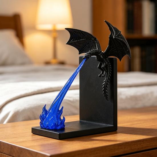 Ornamenti per Vetrine Drago Fiamma Book Nook Decor, Statuetta Drago che Sputa Fuoco Stampata in 3D, Brilla al Buio Giocattoli Trendy da Scrivania L'Ornamento Oscuro,