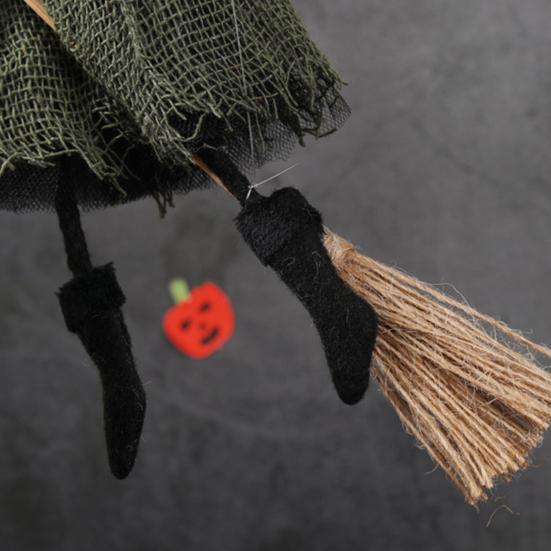 Halloween Witch Doll Small Hangable Witch Ornament Decorative Flying Witch Figurine On Broomstick for Indoor Outdoor Tree Home Kitchen Decor