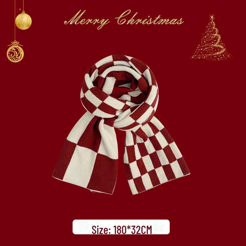 New Year Christmas Red Tassel Plaid Scarf - Women's High-End Warm Winter Korean Shawl
