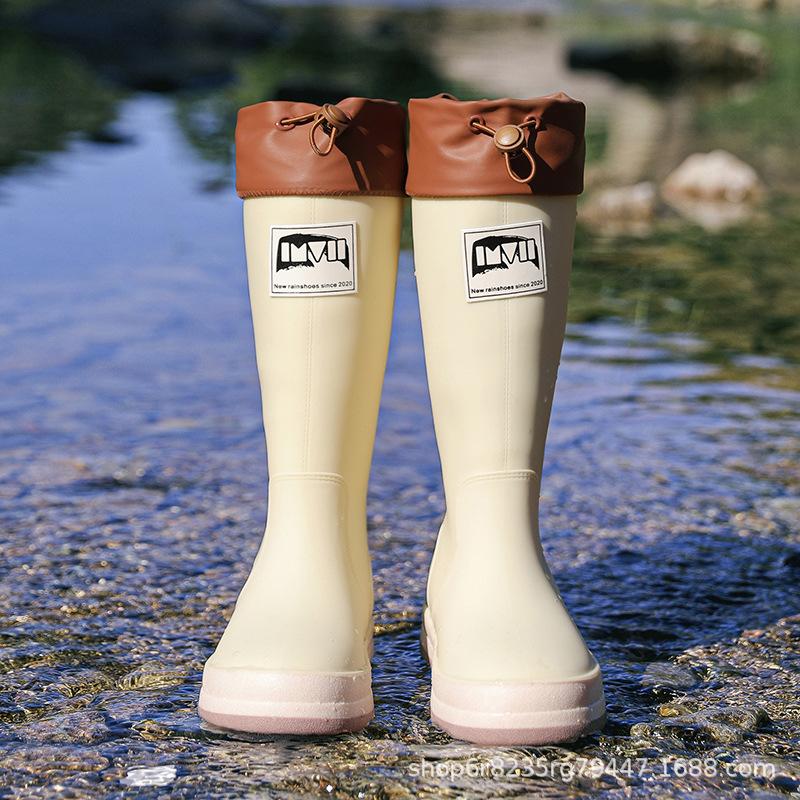Rain shoes men and women wear fashionable and versatile outdoor waterproof and non-slip rain boots thickened velvet glue shoes