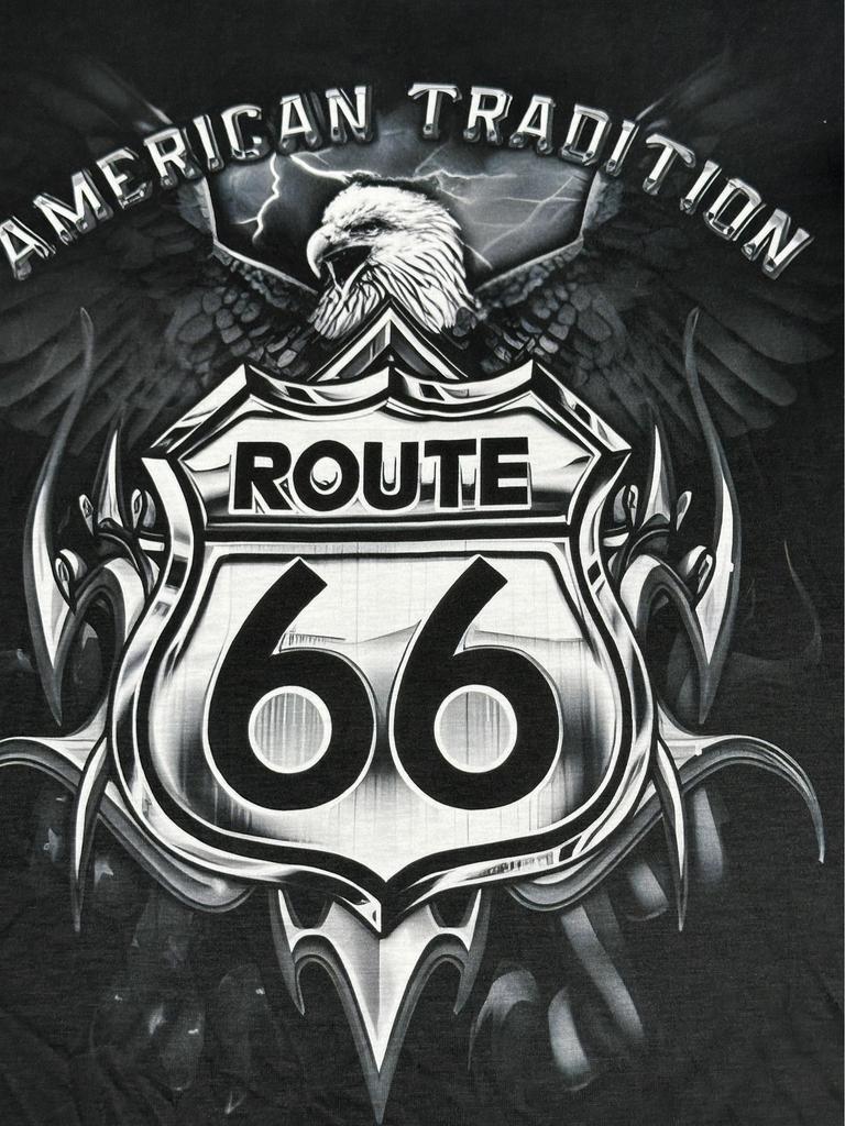 Men'S Vintage Route 66 T-Shirt - Features a 66 Graphic Print with an Eagle Emblem, a Glossy Casual Shirt Suitable for Travel And Everyday Street Style