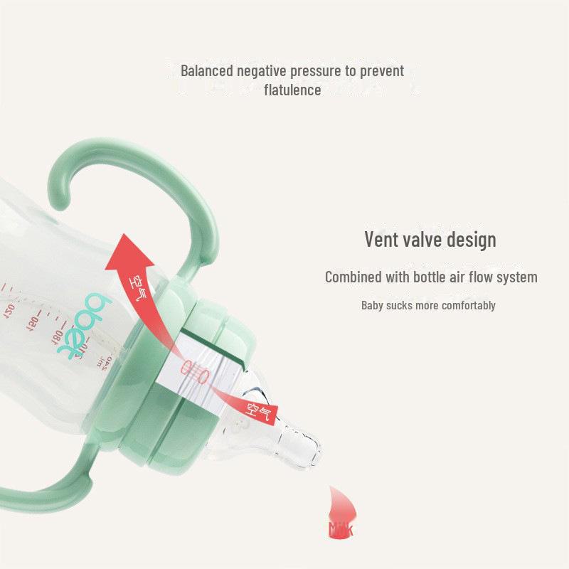 Biberon anti-colici cu gura largă Baohui Babixiang cu mâner și paie