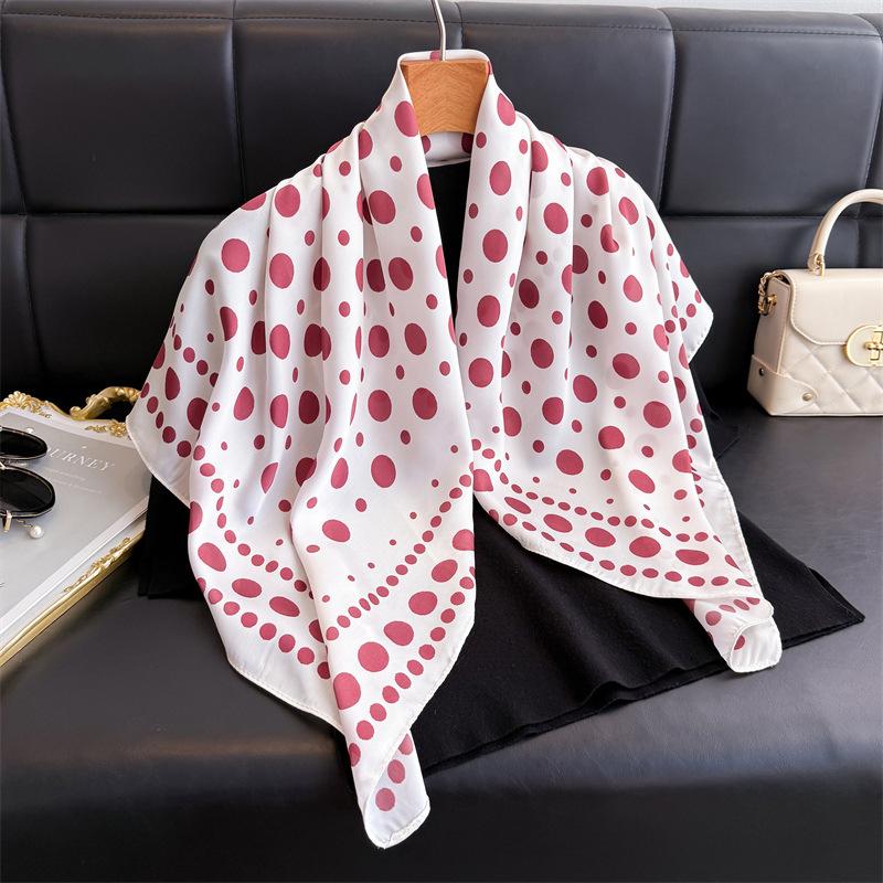 Simple Color Block Polka Dot Simulation Silk High-end Large Square Scarf Silk Scarf Printed Shawl Scarf Sunscreen Scarf Headscarf Scarf