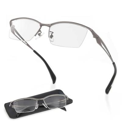 FEELLIFE Men's Stylish Reading Glasses, Nylon Gunmetal, Sabae Planning, Includes Package and Case, FLM-006-2, +2.50