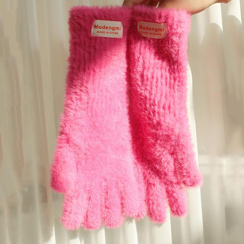 26cm Imitation Mink Velvet Fluffy Solid Women's Gloves Winter Keep Warm Fingertips Touch Screen Fashion Elegant All Match
