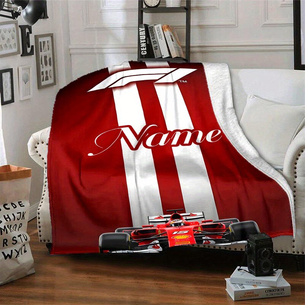 F1 Formula One Race Car Red Background Customized Your Name Blanket Lightweight And Comfortable Warm Blanket Suitable For Bed Home Chair Office Sofa