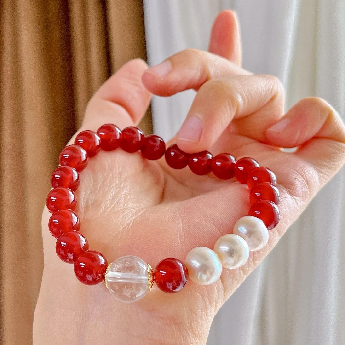Ice-Permeable Vitreous Natural Chalcedony White Crystal Freshwater Pearl Bracelet Bracelet.