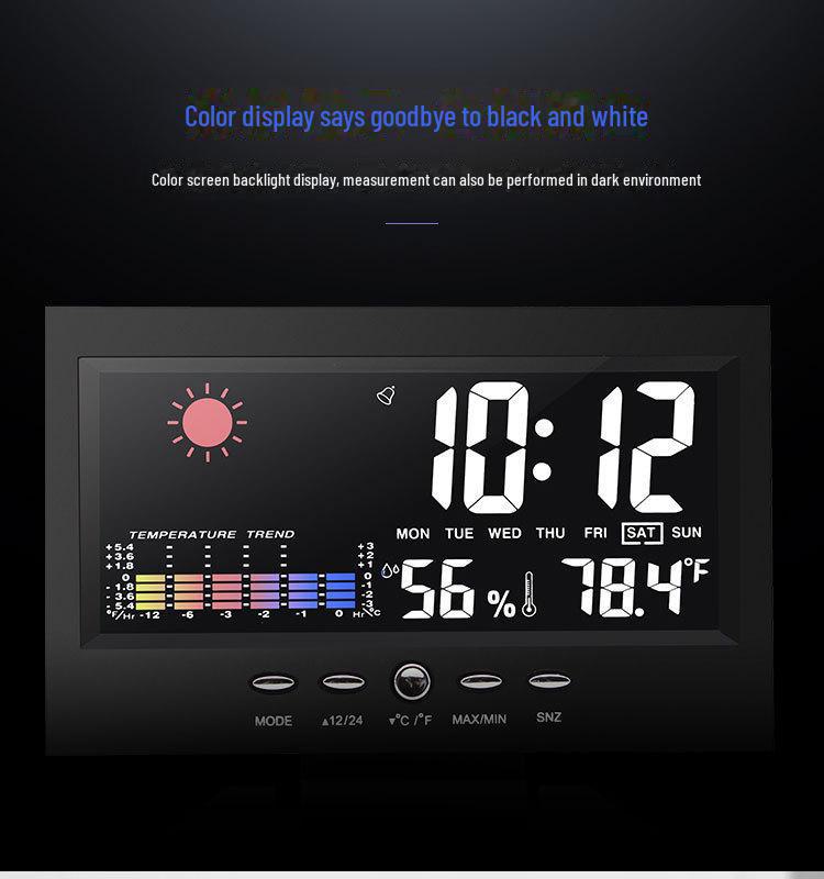 Color Display Weather Forecast Alarm Clock with Voice Control for Seniors - Model 8082