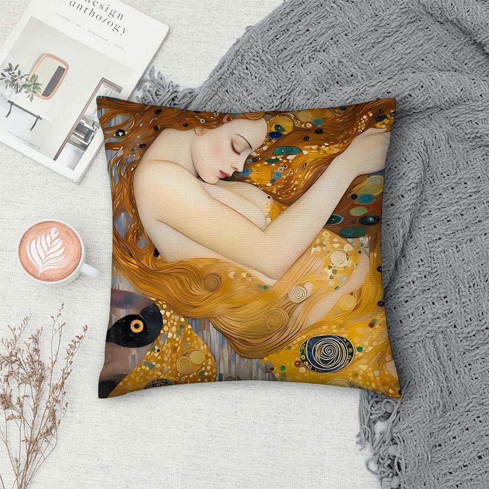 G-Gustav K-Klimt Oil Painting Pillow Case Sofa Decorative Home Double-Sided Print Plush Square Throw Pillow Covers Cushion Decor
