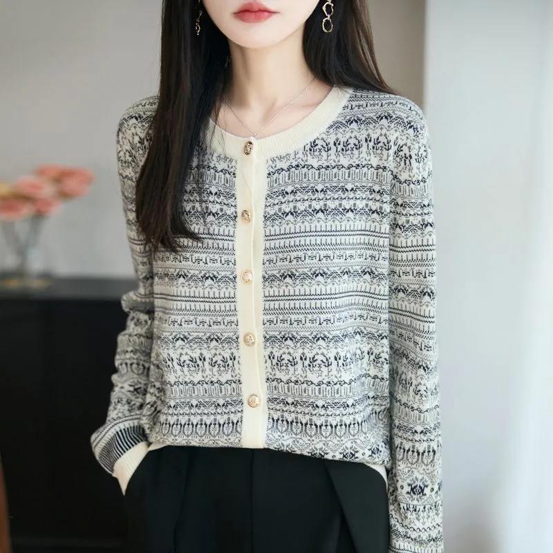 

Vintage Porcelain All Match Knitted Cardigan Jacket for Autumn Winter New Loose Outer Fashion Top M білий