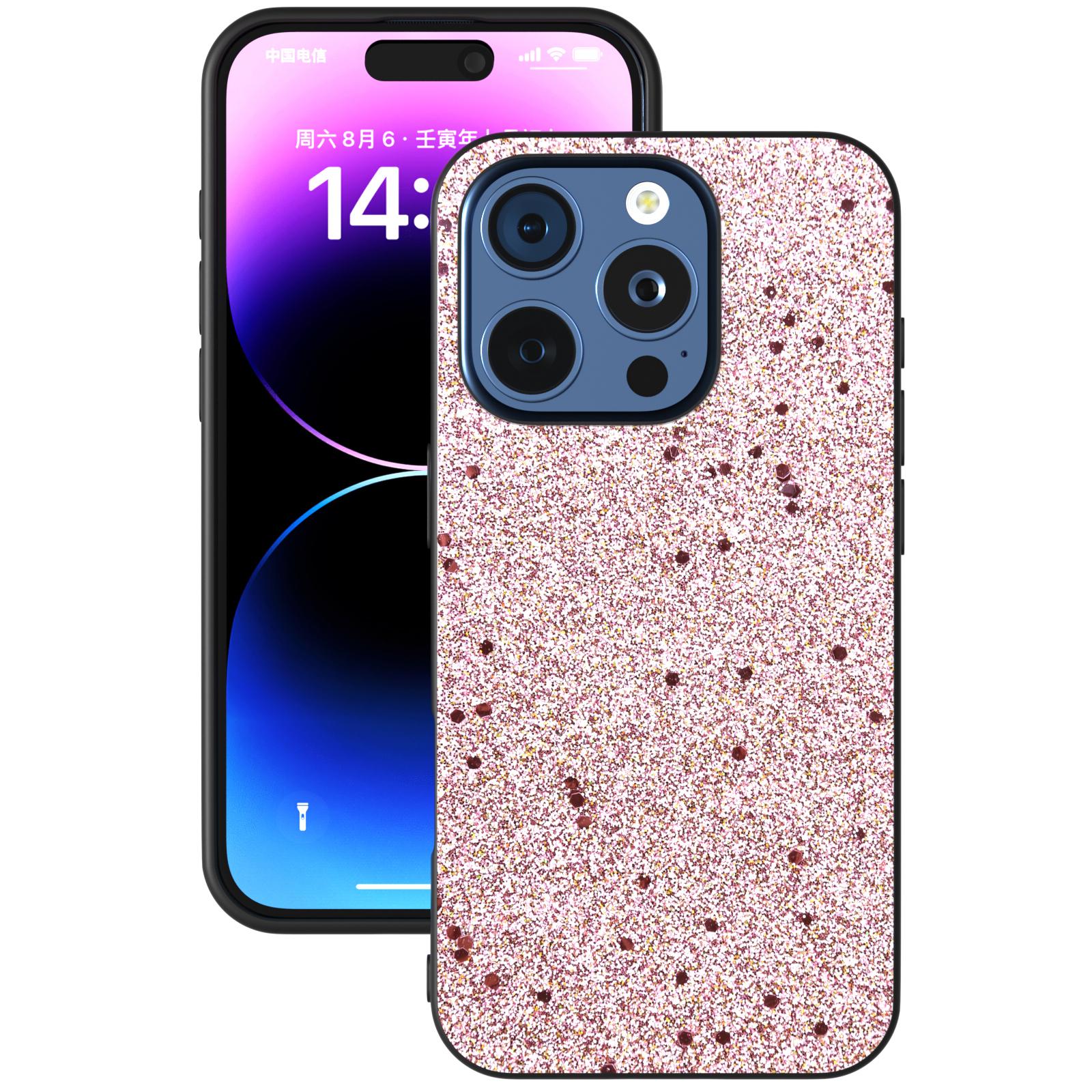 

For iPhone 16 Pro Case Glitter Design PU+PC+TPU Protective Phone Cover Pink
