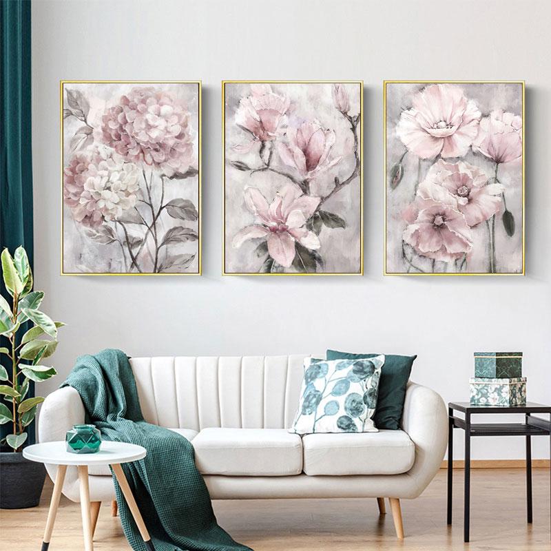Flower Wall Art Canvas Painting Pink Floral Posters for Nordic Bathroom Living Room Home Wall Decor Pictures Farmhouse