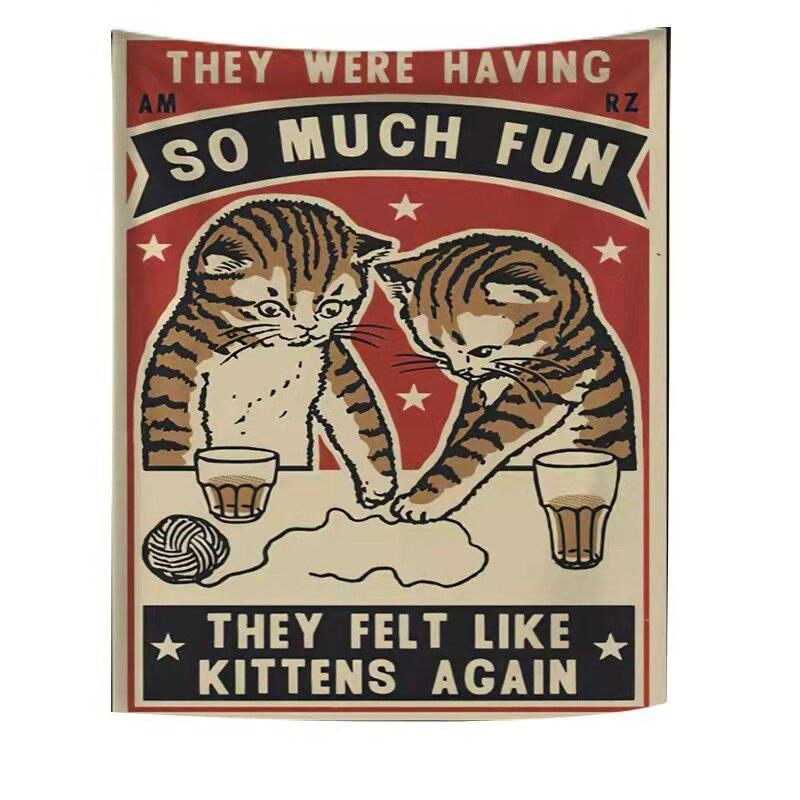 

Vintage Tapestry Background Cloth Wall Hanging Personalized Bedroom Cat Decoration Home Decor Artistic Wall Hanging 74x94cm(29x37in)