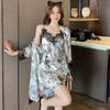 Ink painting ice silk suspender nightdress women's spring and summer pajamas thin nightgown sexy antique two-piece suit loungewear
