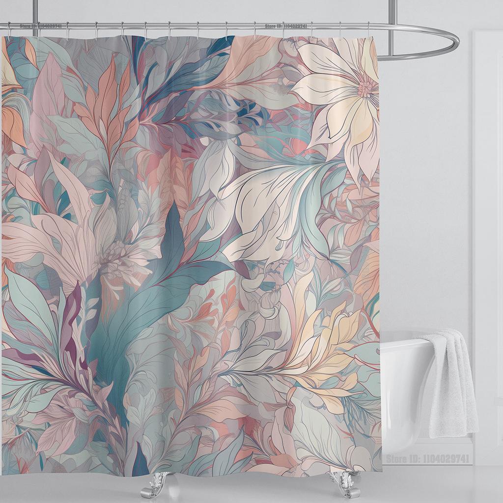Aquatic Plants Floral Shower Curtain Waterproof Shower Curtain Polyester Fabric 3D Printed Curtain Bathroom Decoration With Hook