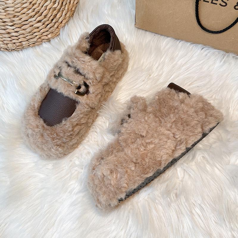 Thick-soled Heightening Fluffy Shoes Women's 2025 New Winter Wear Velvet Cotton Shoes Internet Celebrities Wear Two Beanie Shoes