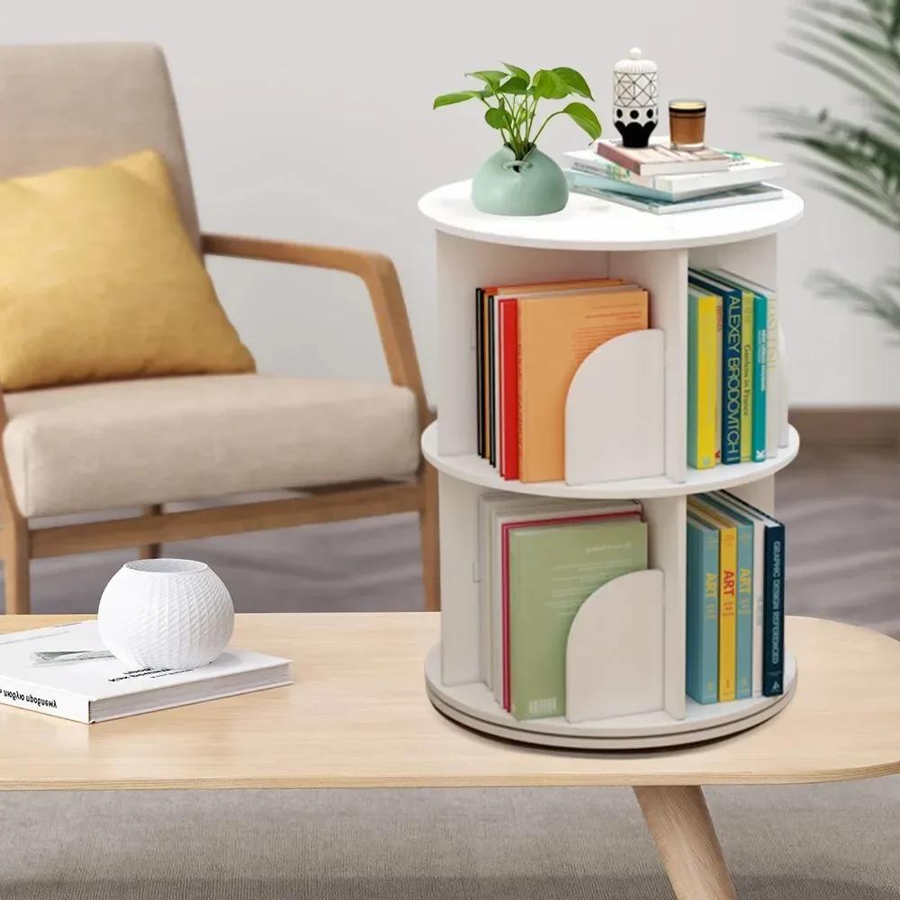 360° Rotating Bookshelf with 2 Layers – Freestanding Bookcase & Display Shelf