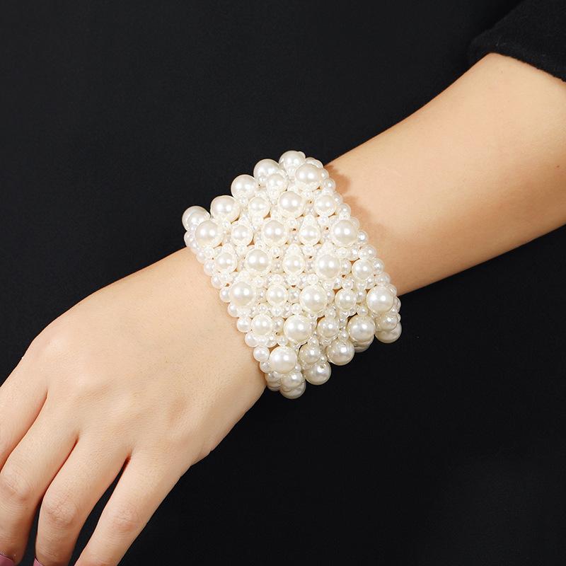 

Винтажный барочный браслет из искусственного жемчуга, элегантный темпераментный литературный и художественный плетеный эластичный широкий браслет, женский браслет.