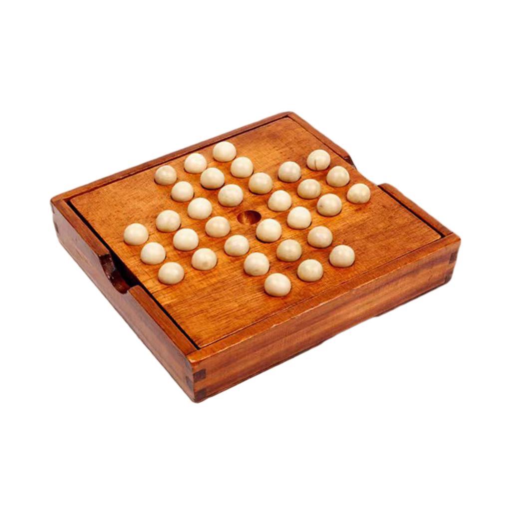Solitaire Board Game Table Top Wooden with 32 Pegs Kids Chess Toy Office Decor