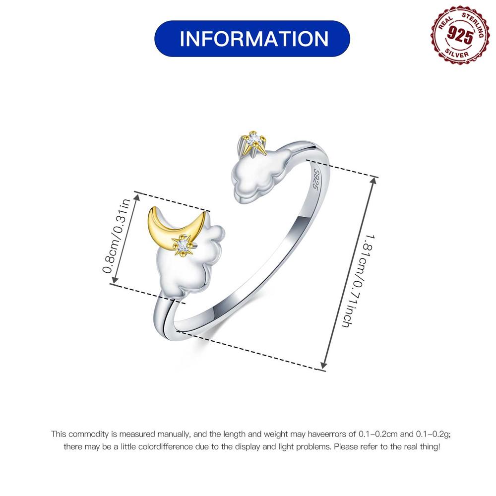Open Star Moon Ring Authentic Original Copper Metal Cloud-shaped Open Ring Valentine's Anniversary High Quality Fine Perfect Gift Women High Quality
