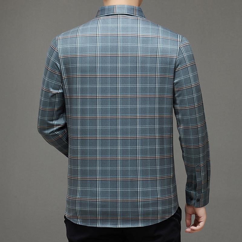 Spring and Autumn New Traceless Bamboo Fiber Inch Shirt Men's Business Striped Shirt Men's Long Sleeve Shirt