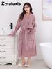 Women's Ultra-Soft Coral Fleece Bathrobe with Warm Sherpa Lining for Winter Daily Wear