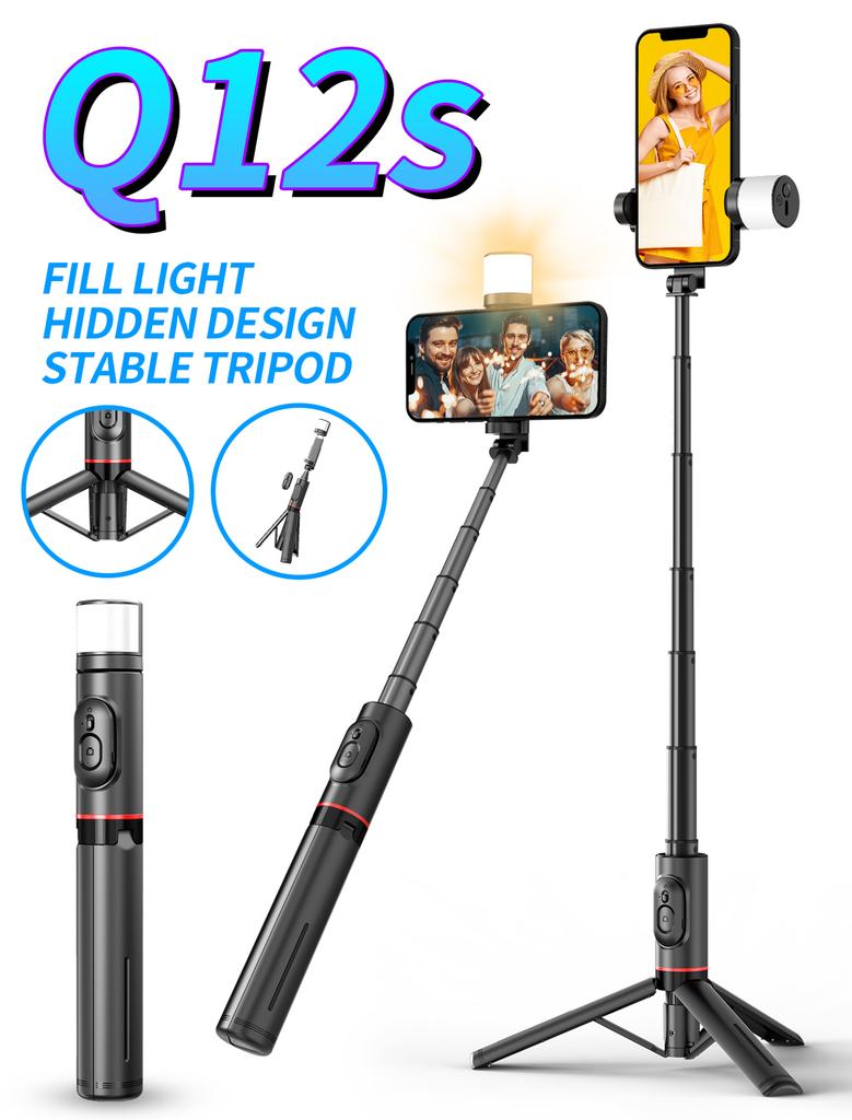 GAZ-Q12S Mobile Phone Selfie Stick Rotating Fill Light Hidden Integrated Multi-function Built-in Tripod Live Broadcast Bracket