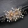 Bridal Wedding Hair Accessories Golden Hollow Flower Pearl Crystal Comb Europe and America Cross Border Factory Direct Sales