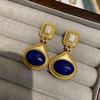 Medieval Vintage Electroplated Dumb Gold Retro Earrings Premium Sense French Natural Lapis Lazuli Water Drop Earrings Batch
