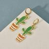 Green Cactus Rainbow Leaf Dangle Earrings for Women Girls Creative Fresh Enamel Metal Hoop Plant Earrings Female Jewelry Gift